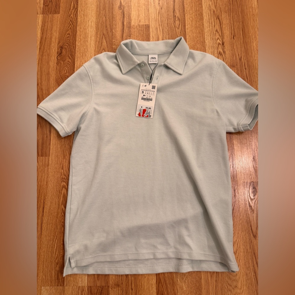 Zara Light Mint Green Polo Shirt - Picture 1 of 4